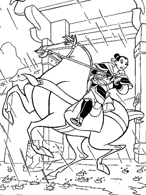 coloriage mulan a cheval